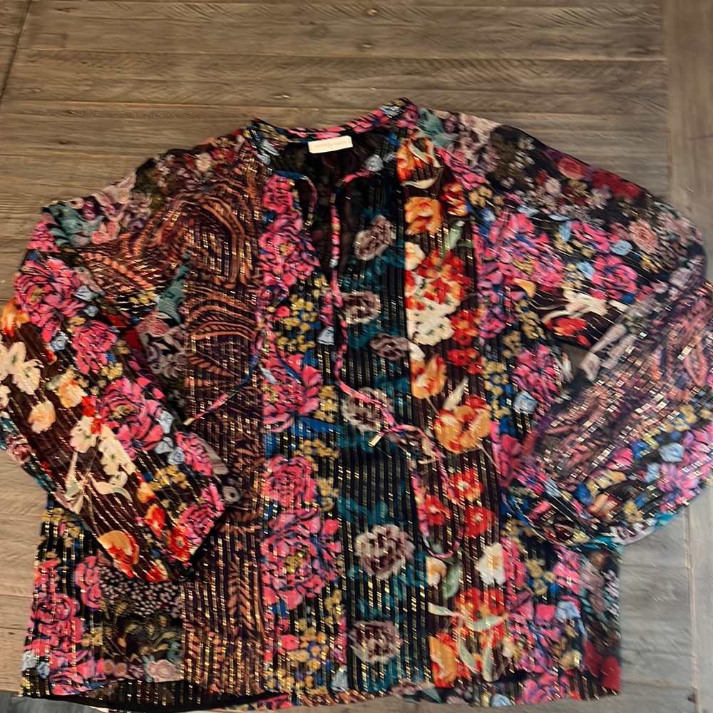 Megan Park Vibrant Floral and Geometric Patterned Blouse size:3